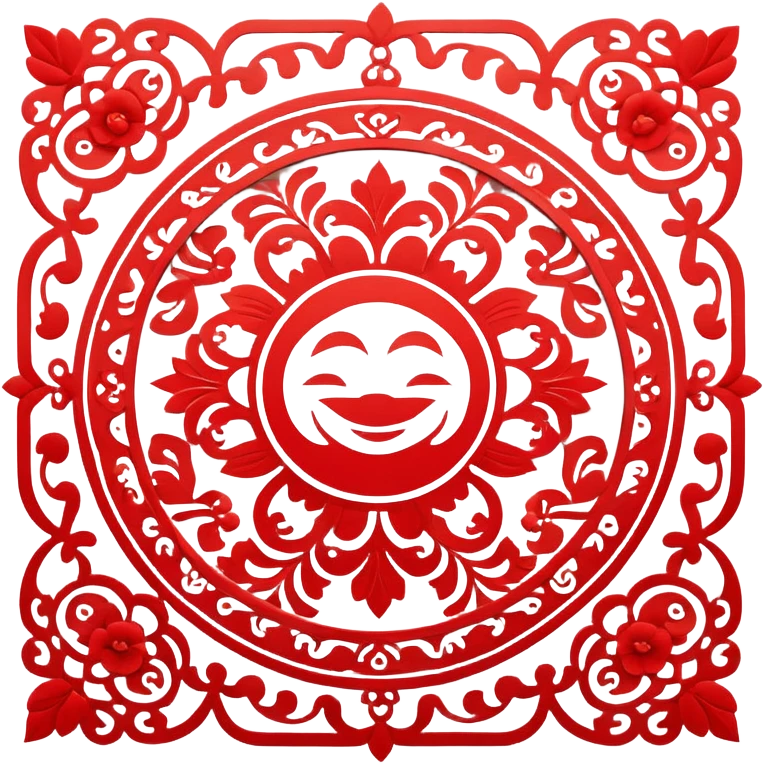 Chinese paper cutting art, red decorative pattern, traditional craft, emoji style emoji
