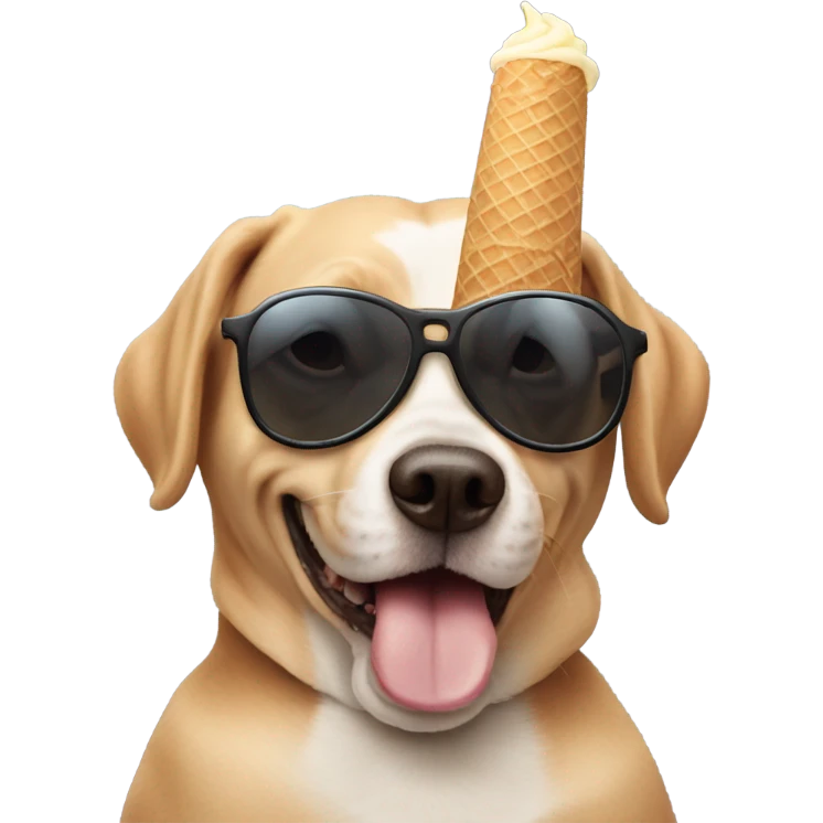 dog with sunglasses and ice cream emoji