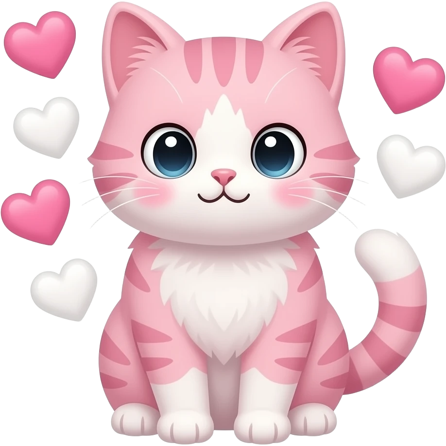make a fluffy pink cat with hearts kawaii pink and hearts white with blush emoji