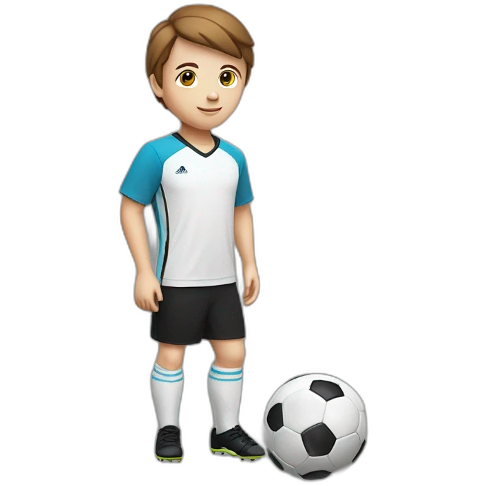 WHITE CHILD, BROWN HAIR, STRAIGHT WITH RED SHIRT AND BLACK SHORTS PLAYING SOCCER emoji