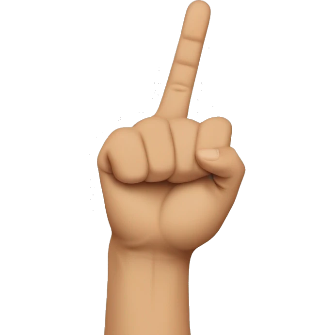 a hand gesture with one finger point up, superimposed on a sad face emoji