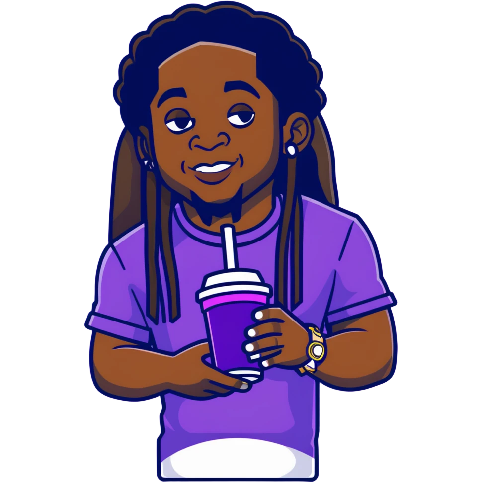 lil wayne with a double styrofoam cup containing purple drink emoji