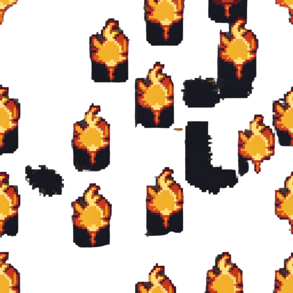 Bomberman left-facing end-cap explosion tile, flames ending and tapering leftward with pronounced flame wisps, orange/yellow with more red at the tips, extending about 70% into left direction emoji