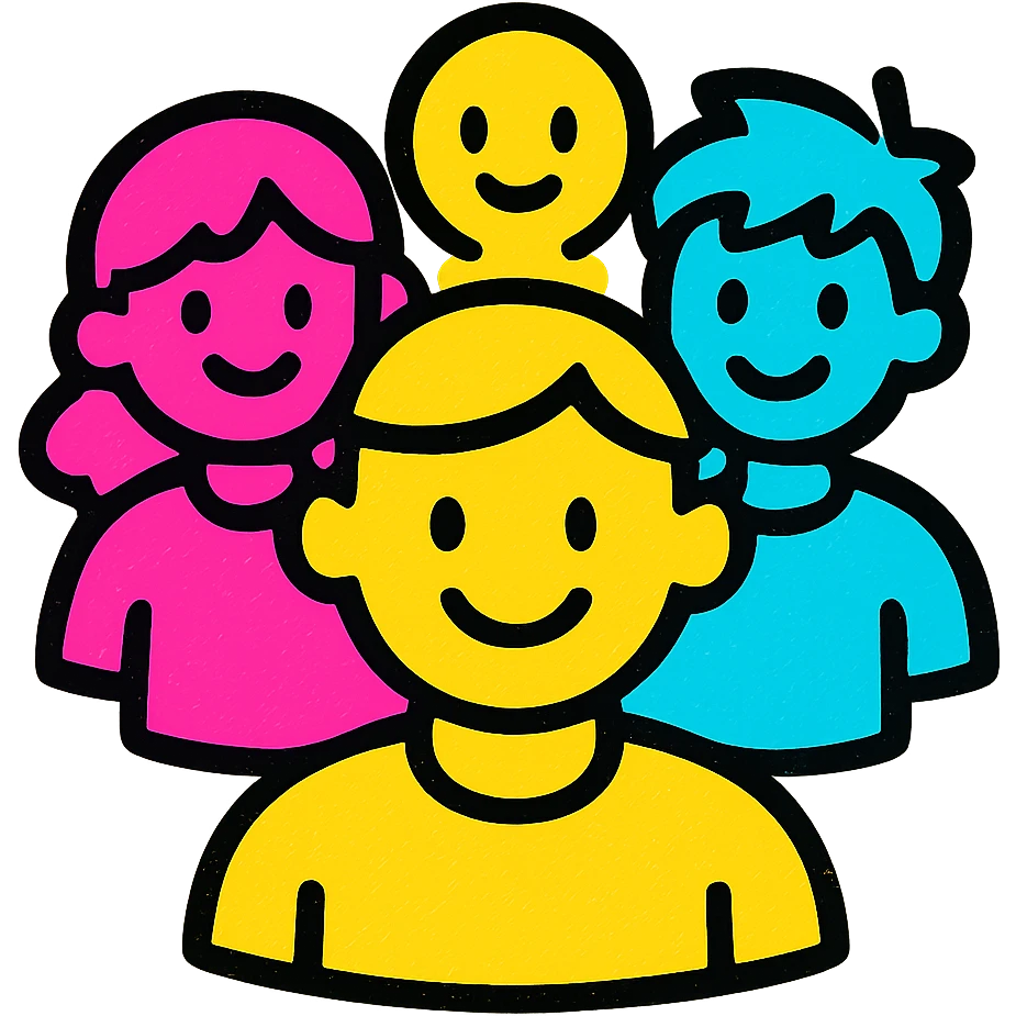 group of people, icon, flat color style, clean and professional emoji