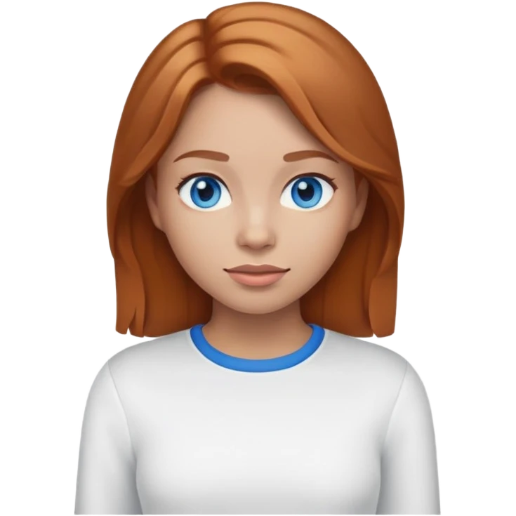 Emoji girl, Brownish ginger hair, blue eyes, light Skin, white long sleeve emoji