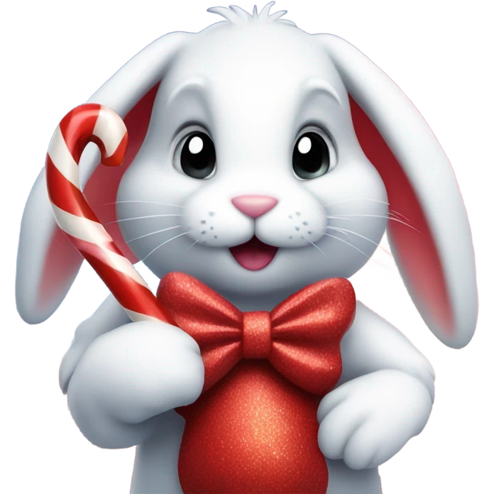 Bunny with candy cane red and white with red diamond in the sky emoji