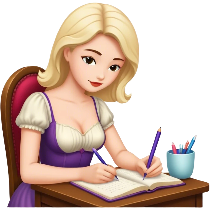 escritora mulher escrevendo um livro de romance emoji