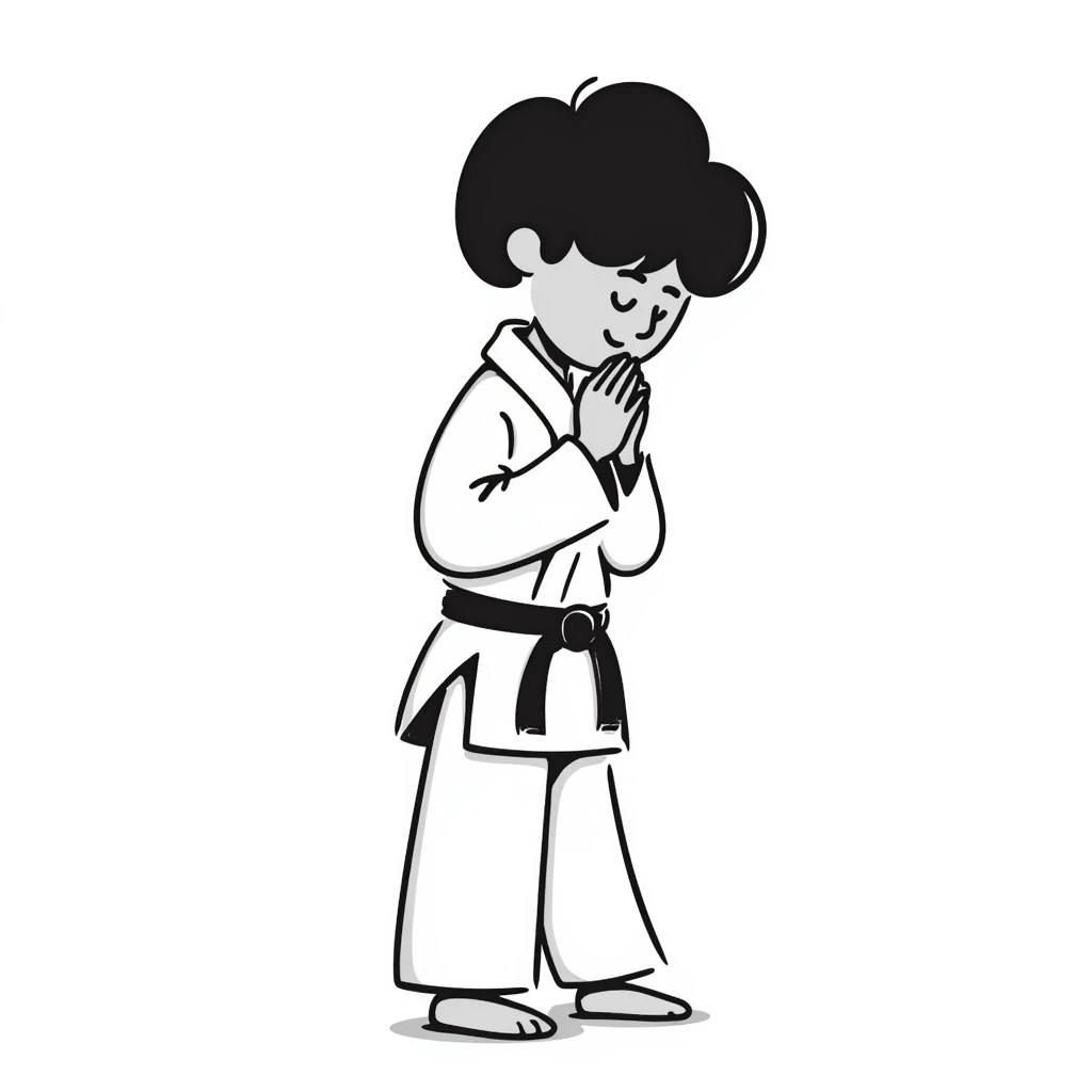 Martial arts uniform with black belt and student bowing emoji
