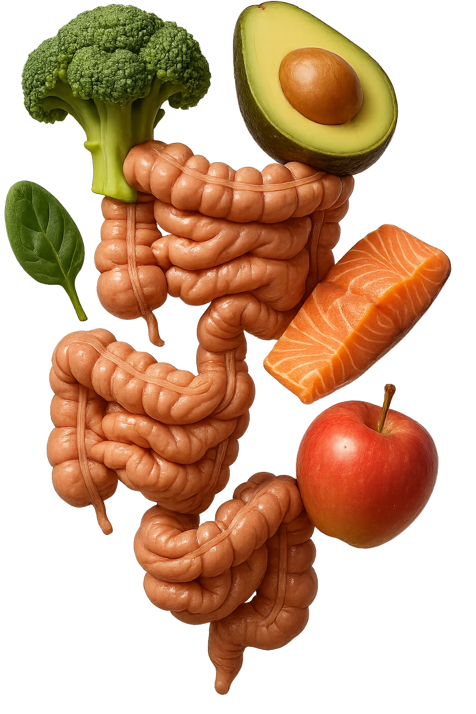 cibo sano fluttua in aria verticalmente stringendo piccoli colon umani, stile emoji iphone, iperrealistico 4k emoji