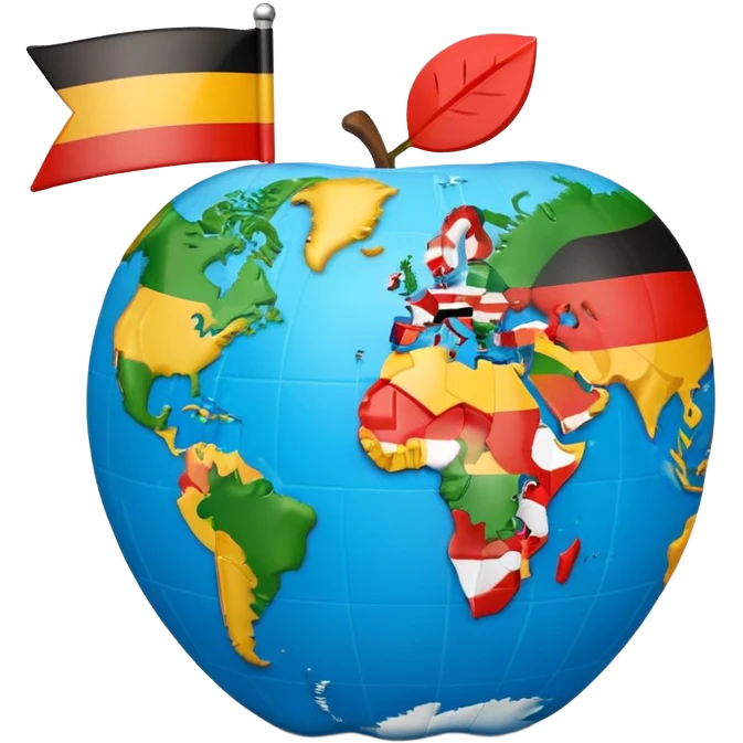 3D globe in Apple emoji style, Germany clearly marked in Europe, arrow pointing from Germany to USA in North America, word 'VPN' in modern bold sans-serif font with US flag overlay in background, smooth gradients, soft shadows, realistic 3D look, no other text, suitable for Instagram Reel emoji