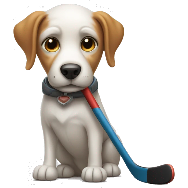 Dog holding a hockey stick  emoji