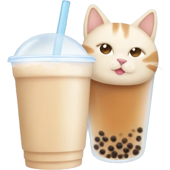 beige cat with a brown ear, whose body is a glass of bubble tea emoji