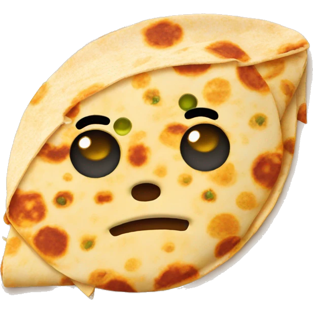 Quesadilla with a sad face emoji