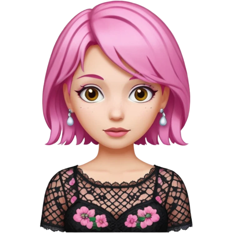 pink haired woman with lace patterned top emoji