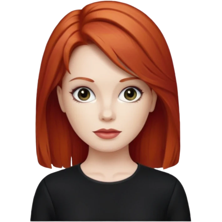 Lee Purcell with red hair, black outfit emoji