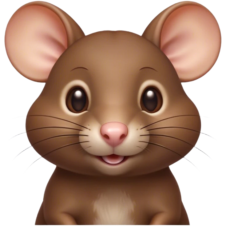 Cinematic Cute Brown Rat Portrait Emoji, Head tilted playfully and inquisitively, with a compact, nimble build and a glossy brown coat accentuated by a twitching nose and round, sparkling eyes full of curiosity, Simplified yet irresistibly adorable features, highly detailed, glowing with a warm, friendly glow, high shine, affectionate and clever, stylized with a touch of urban whimsy, soft glowing outline, capturing the essence of a mischievous yet loving rat that feels like it could dart out of the screen into your arms! emoji