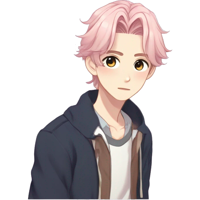 Gorgeous romantic hot attractive anime style modern anime shojo guy with pretty ponytail hair and colorful eyes and blushing face aesthetic trending style  pastelcore cottagecore kawaiicore emoji