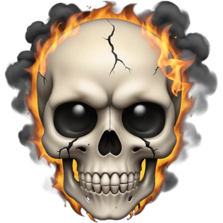 iOS style emoji, dark fantasy skull, cracks, black smoke from eyes, soft light, stylized emoji