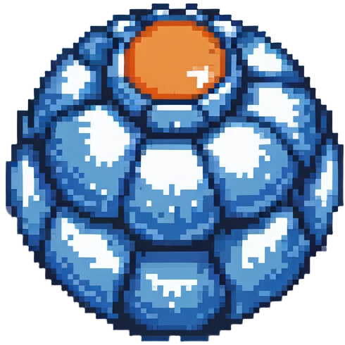 Blue digital bomb with curly blue fuse on top, round bomb body with blue highlights and details, pixel art style emoji
