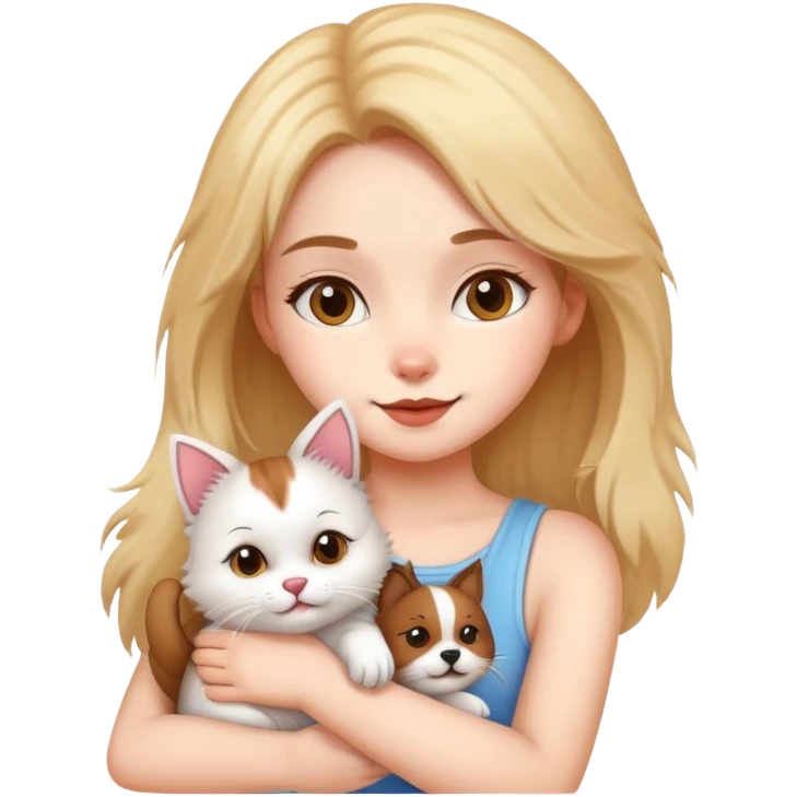Girl holding a cat and a dog emoji