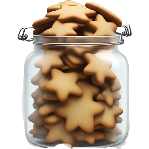 Realistic glass cookie jar with light white lid full of gingerbread cookies isolated.  emoji