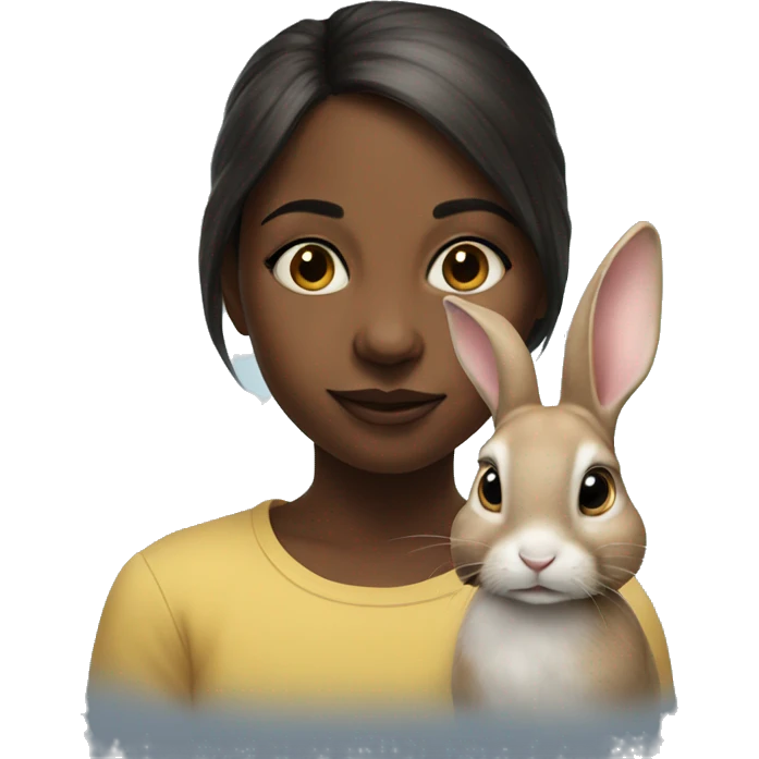 realistic portrait of girl with rabbit emoji