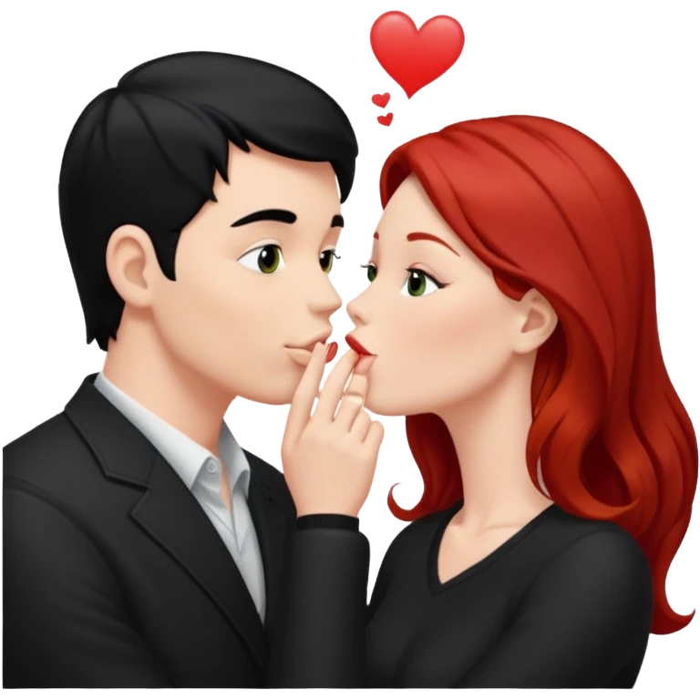 white man with black hair and redhead woman blowing eachother a kiss  emoji