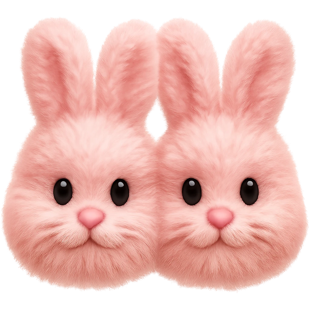 Make the light pink bunny slippers look extra fluffy in the style of emoji (apple style emojis). emoji