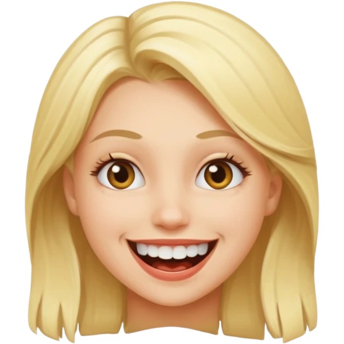 blond girl with crazy smile emoji