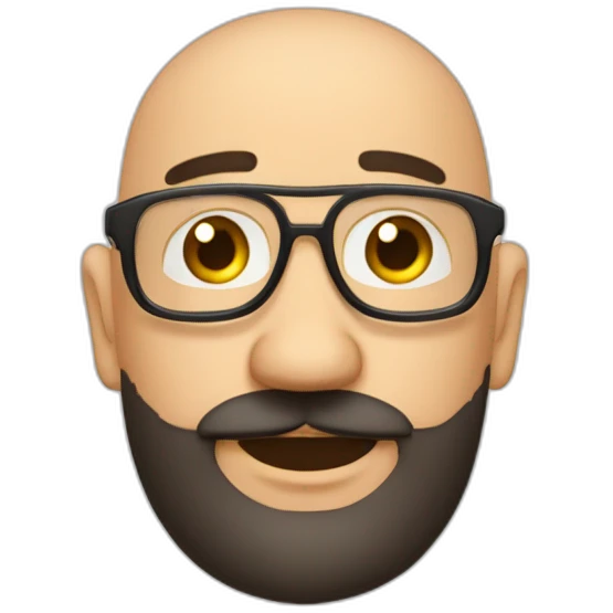 bald headed spanish guy chubby face full black beard and rimless round glasses emoji