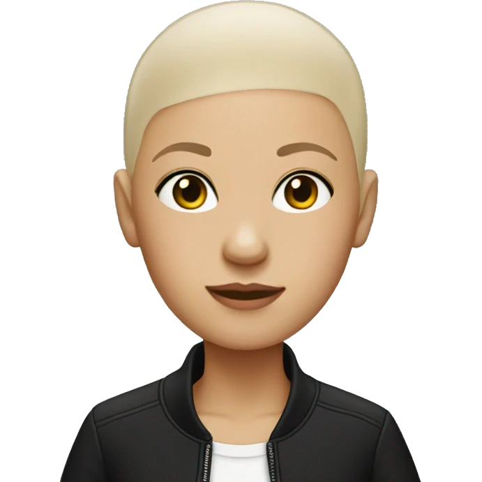 bald girl with black jacket emoji