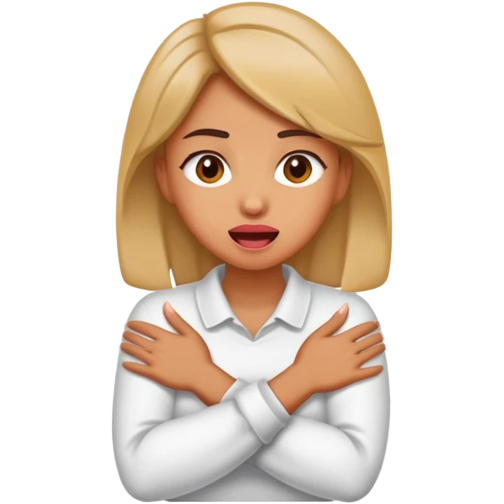 Woman crossed arms holding neck with tongue out emoji