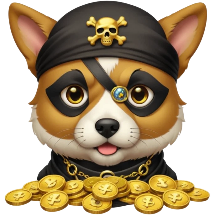 i want to create a dog like from cyberpunk with one eye, a pirate one and he looks greedy with golden coins emoji