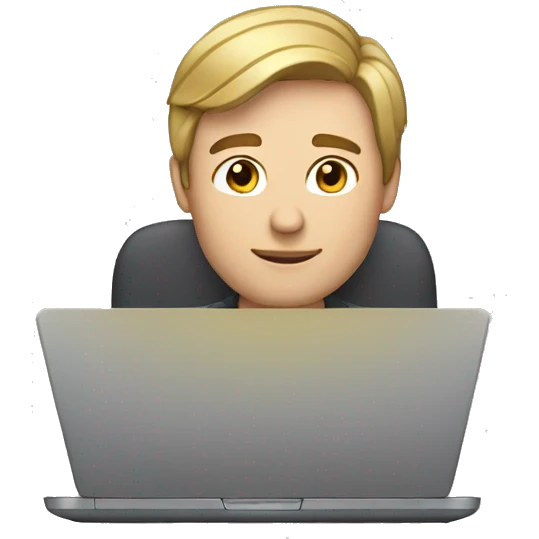 Man with brown hair and blonde highlights working on laptop emoji