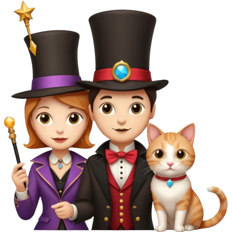magician couple and their pet cat emoji