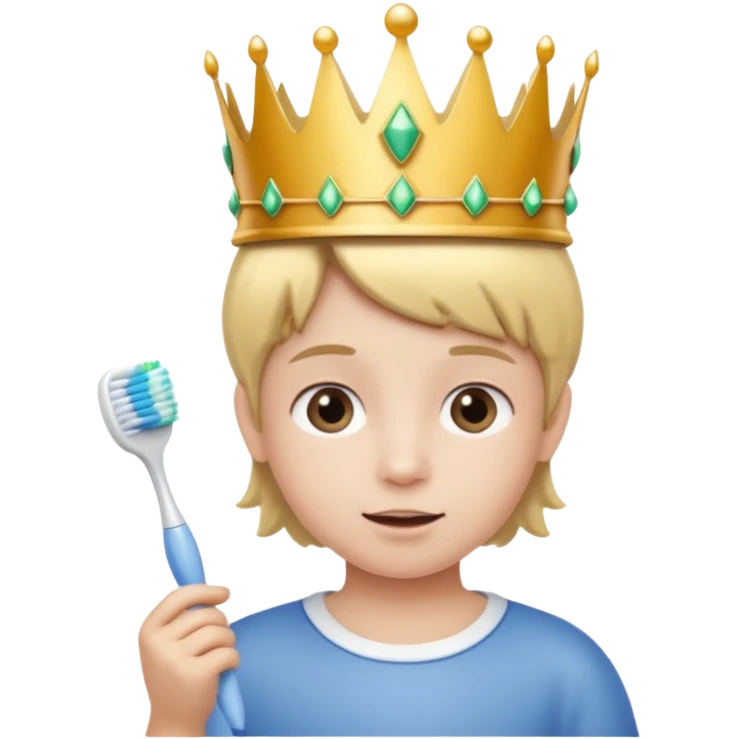 Creat an emoji for child with wearing crown holding toothbrush emoji