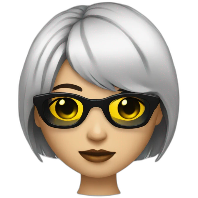 girl with black bob hair with rave sunglasses and a cigarette emoji