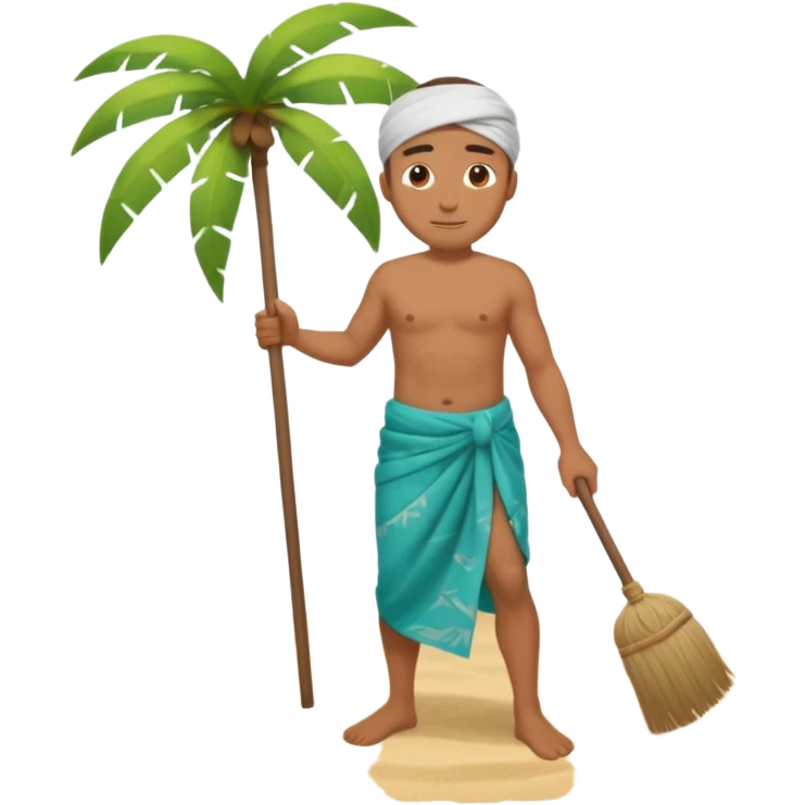 Island guy sweeping the floor wearing a sarong emoji