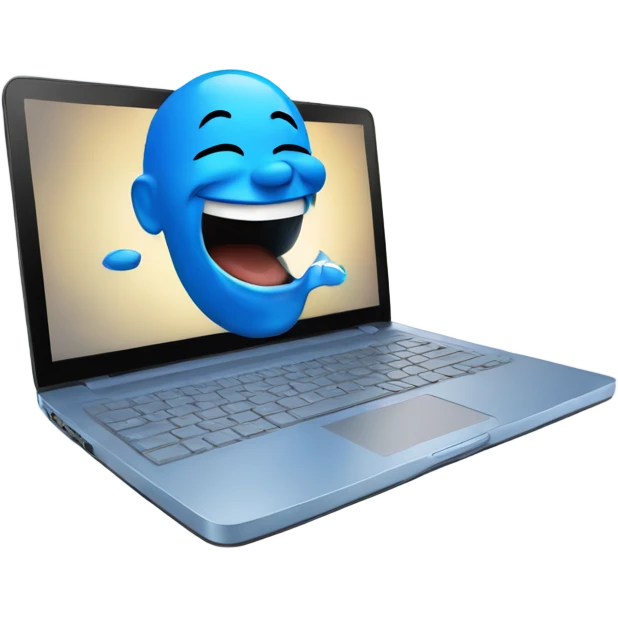 A blue laptop laughing emoji