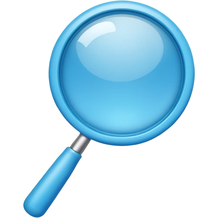 3D blue magnifying glass emoji, smooth rounded shape, glossy plastic, soft gradient, minimal emoji style, clean background emoji