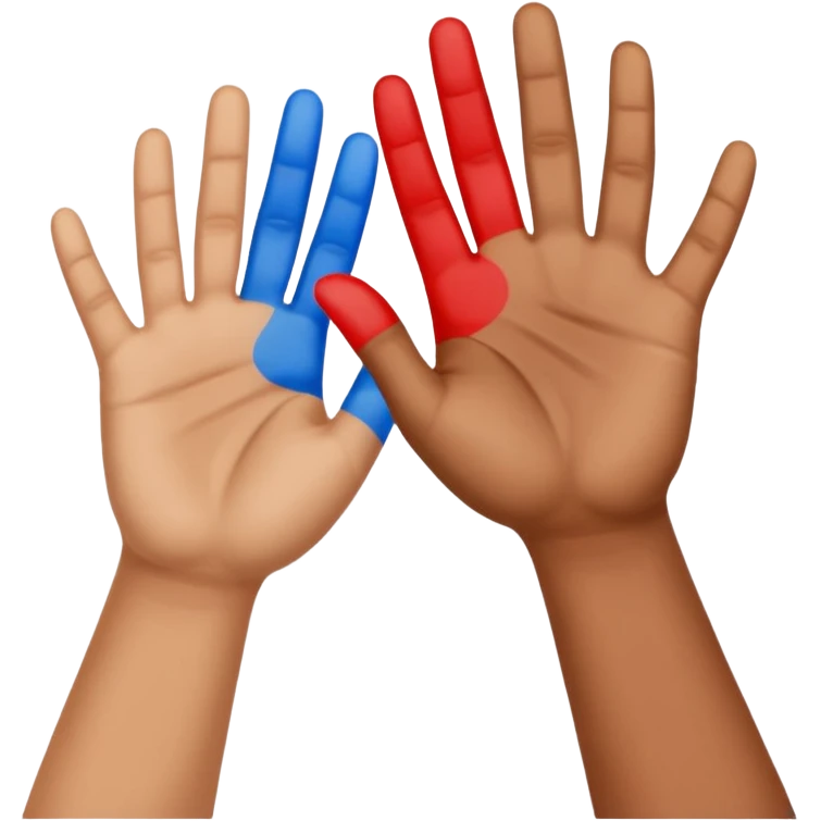 Two upward facing hands one a Little higher than the other. Over the one on the left there is a 6 and over the one on the right there is a 7   emoji