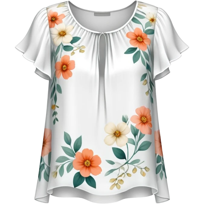 White very short sleeved floral chiffon blouse emoji