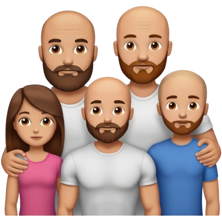 Muscular Bald beard men with his young wife long brown hair and 3 sons emoji