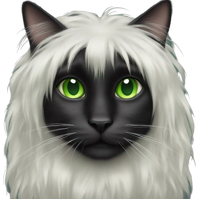 Long haired black cat with green eyes emoji