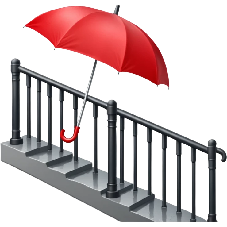Red umbrella on stair railing, Lost Umbrella. emoji
