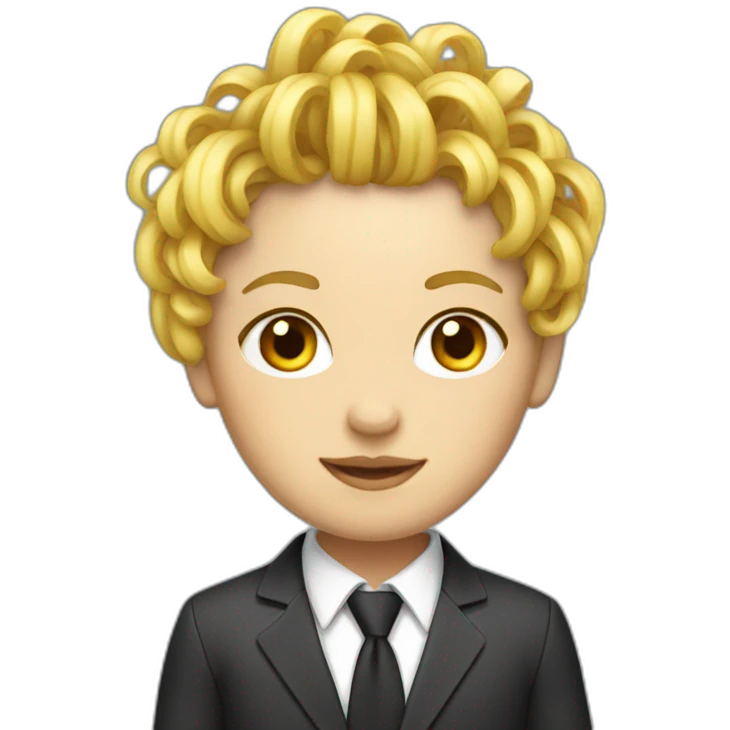 a girl with blond noodles hair and a suit emoji