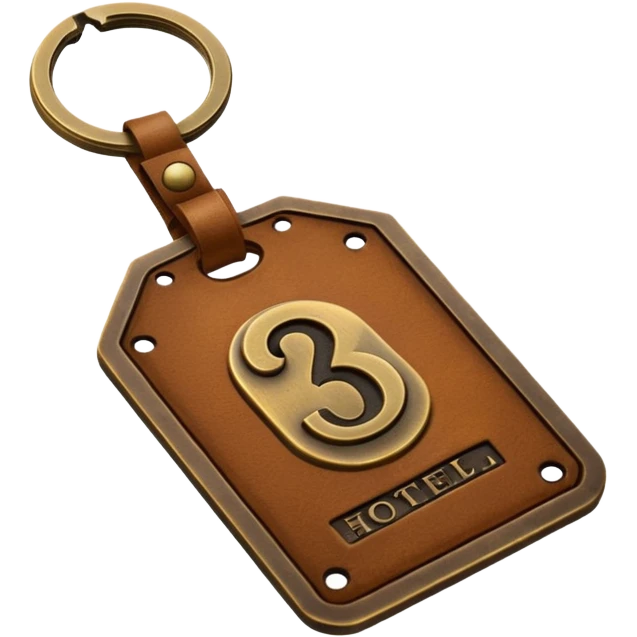 antique brass hotel key with large  leather room number tag emoji