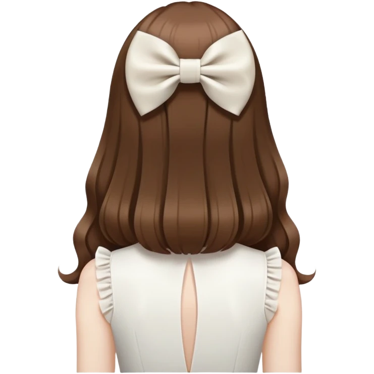 brown open hair from behind with a white bow emoji