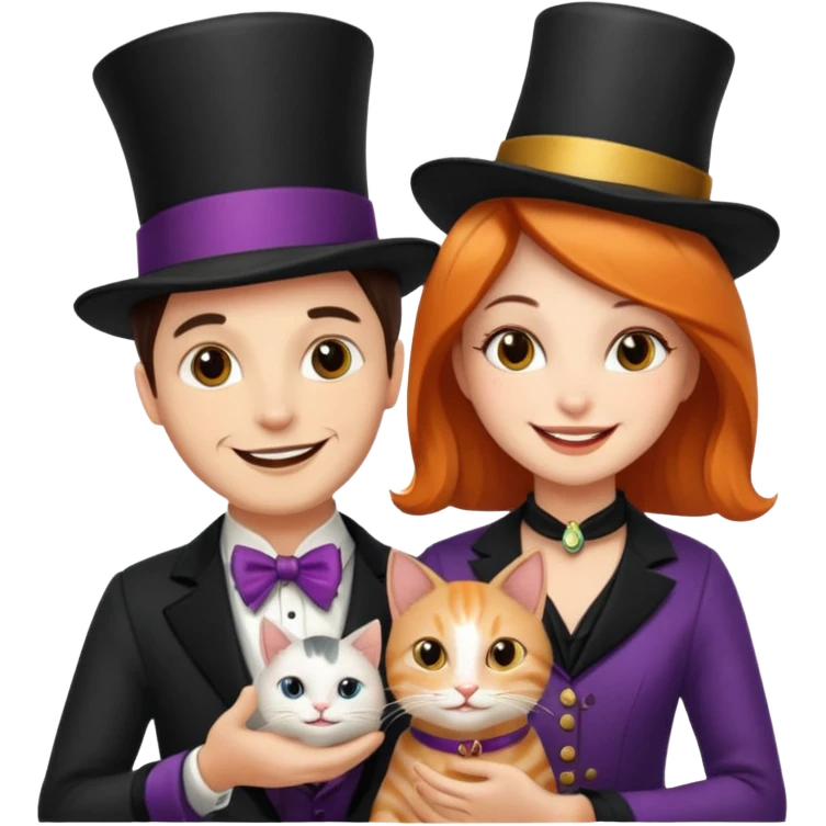 magician couple and their pet cat emoji
