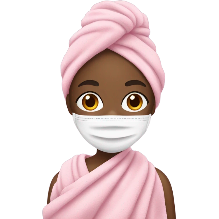 black girl in a towel wrap wearing a pink face mask emoji